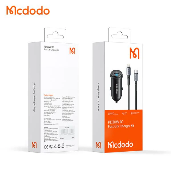PD Fast Car (kit cargador de carro Mcdodo) 30w